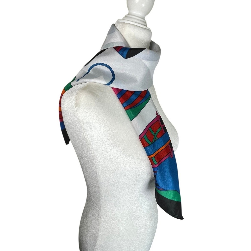 Vintage 1992 Liz Claiborne Nautical Boat Print Square Scarf Blue Green 31x31 - Picture 3 of 13